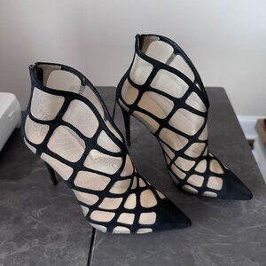 Christian Louboutin Black Araknene 100mm Nude Mesh Ankle Heel Bootie Pumps